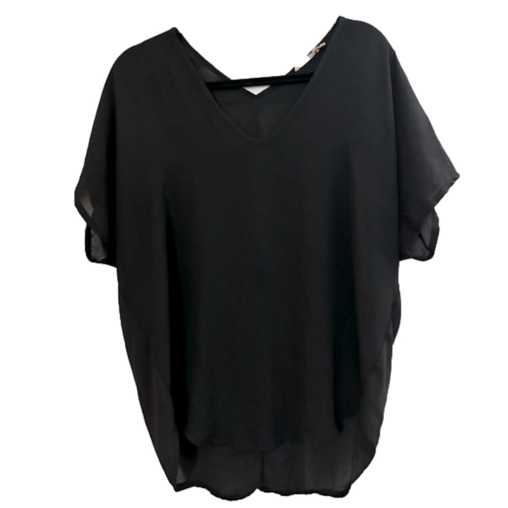 Lush Oversized Kimono Sleeve Blouse Black Flowy Loose  Women’s Size S